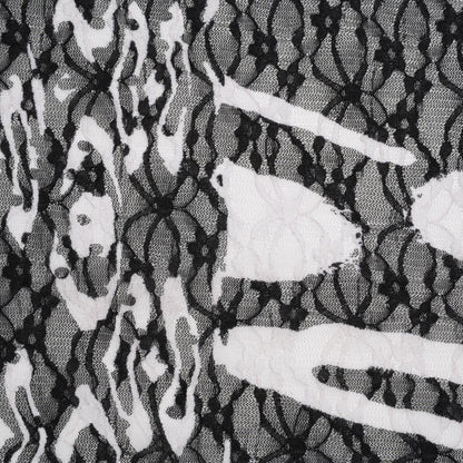 Stretch Polyester Lace Print - Black and White Abstract on Floral