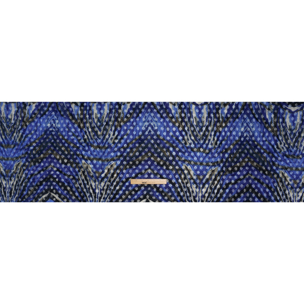 Stretch Polyester Lace Print - Black, White and Cobalt Blue Tiger Stripes on Polka Dots - Full