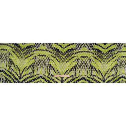 Stretch Polyester Lace Print - Black, White and Lime Green Tiger Stripes on Polka Dots