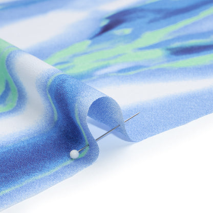 Lightweight Stretch Polyester Crepe - Sky Blue, Bright Mint Green and White Abstract Brushstrokes