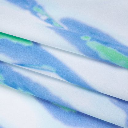 Lightweight Stretch Polyester Crepe - Sky Blue, Bright Mint Green and White Drippy Abstract