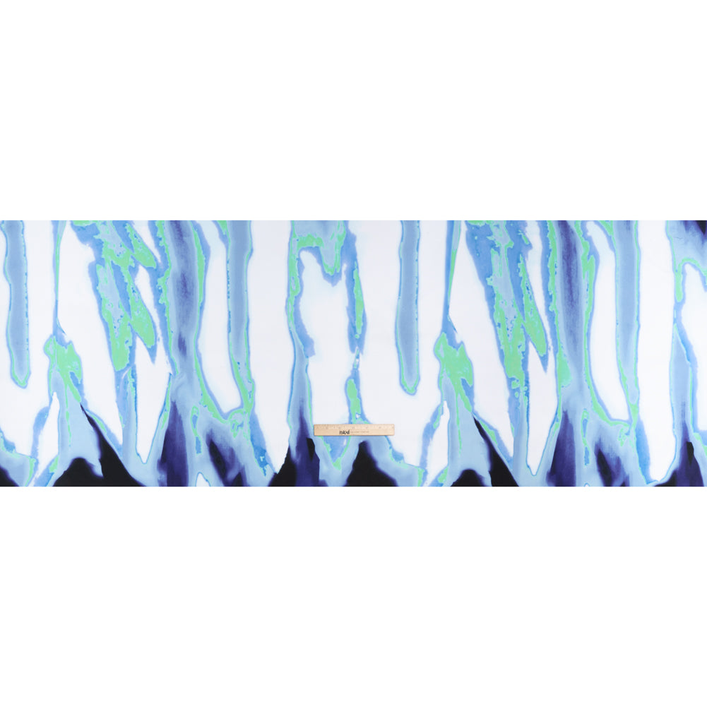 Lightweight Stretch Polyester Crepe - Sky Blue, Bright Mint Green and White Drippy Abstract - Full