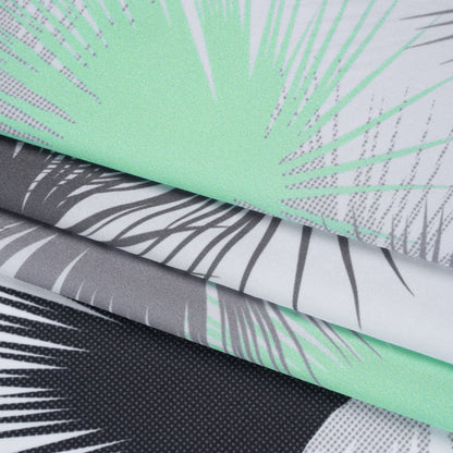Lightweight Stretch Polyester Crepe - Black, Gray and Mint Green Palm Leaves