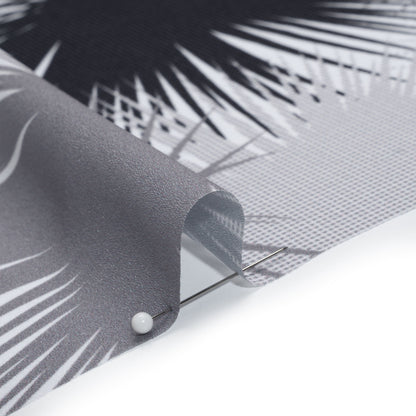 Lightweight Stretch Polyester Crepe - Black, Gray and Mint Green Palm Leaves