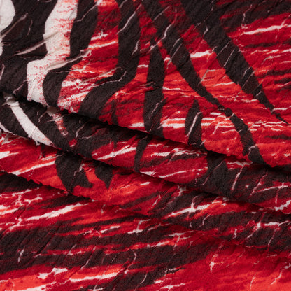 Slashed Ruffles Stretch Polyester Crepe Knit Print - Red and Black Abstract