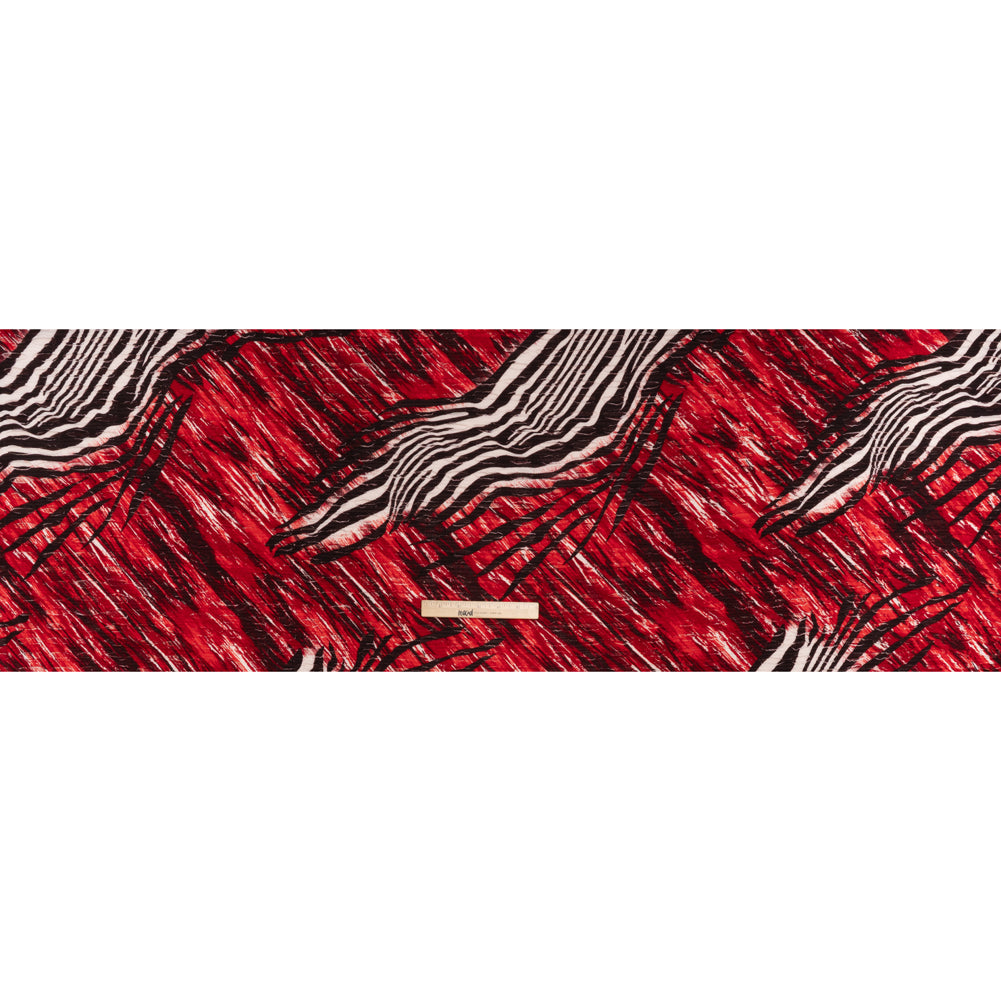 Slashed Ruffles Stretch Polyester Crepe Knit Print - Red and Black Abstract - Full