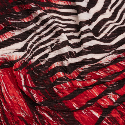 Slashed Ruffles Stretch Polyester Crepe Knit Print - Red and Black Abstract