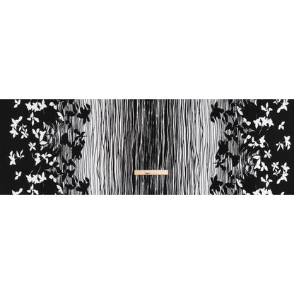 Puckered Stretch Polyester Crepe Double Knit - Black and White Flowers and Stems