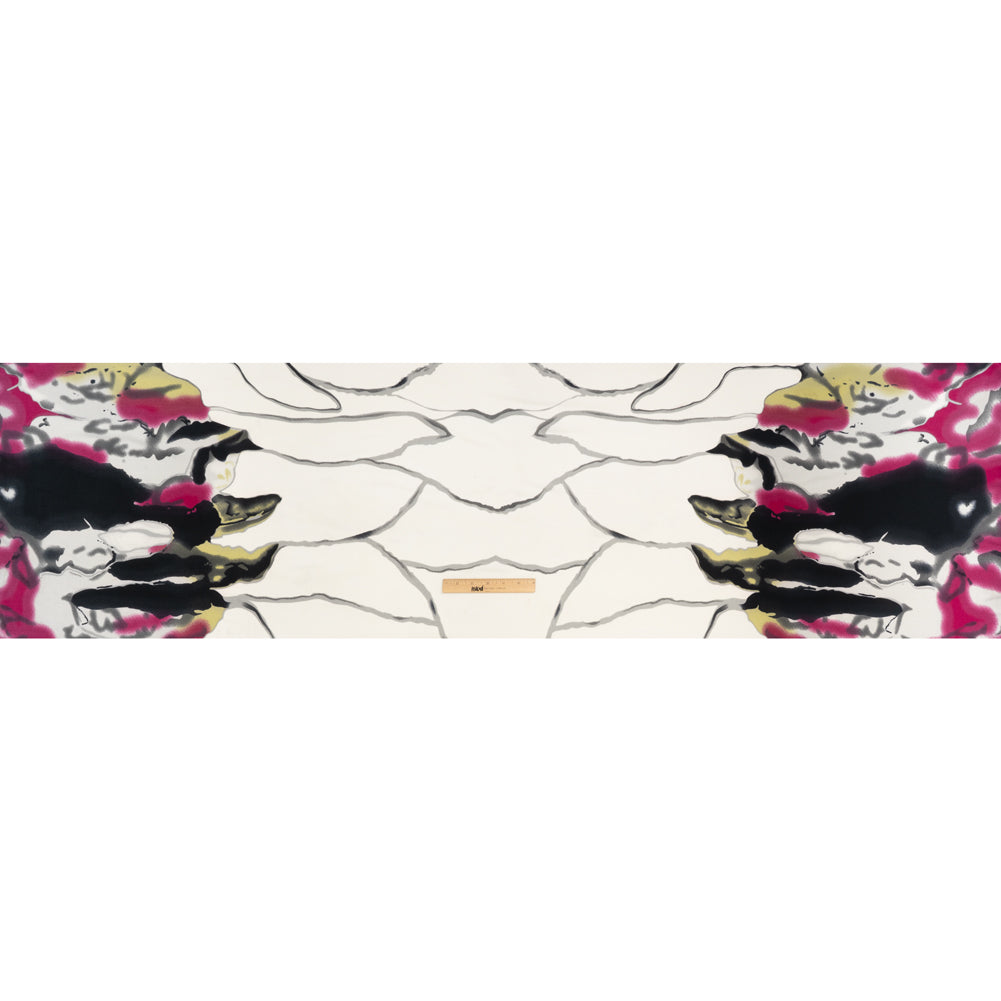 Stretch Polyester Crepe Knit Print - Magenta, Black, and Cream Painterly Drip Borders - Full