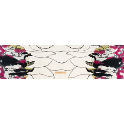 Stretch Polyester Crepe Knit Print - Magenta, Black, and Cream Painterly Drip Borders