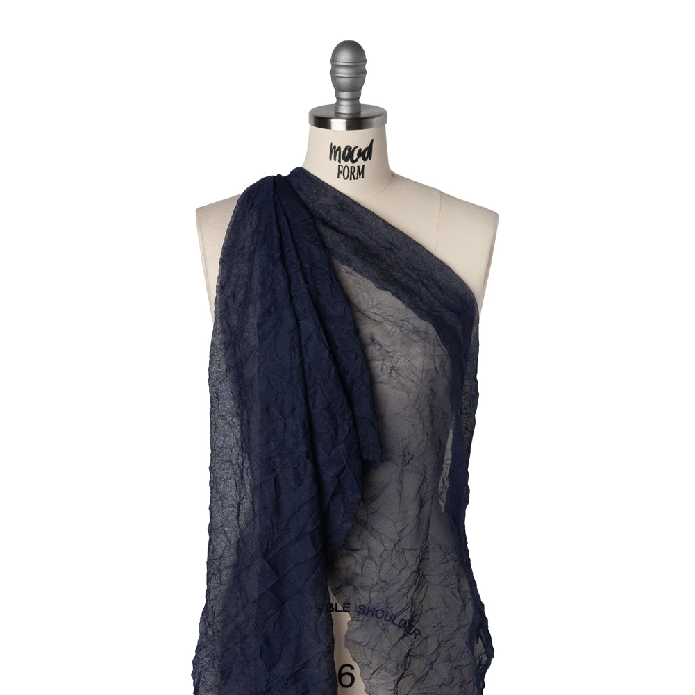 Crinkled Polyester Mesh - Navy Blue - Drape