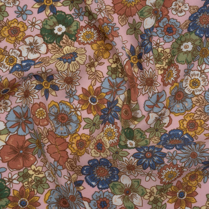 Rayon Challis Print - Blue, Red and Pink Floral - Deadstock