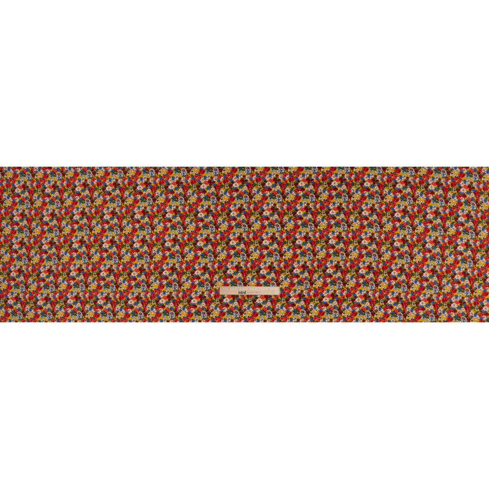 Rayon Challis Print - Red, Yellow and Blue Vintage Floral - Deadstock - Full