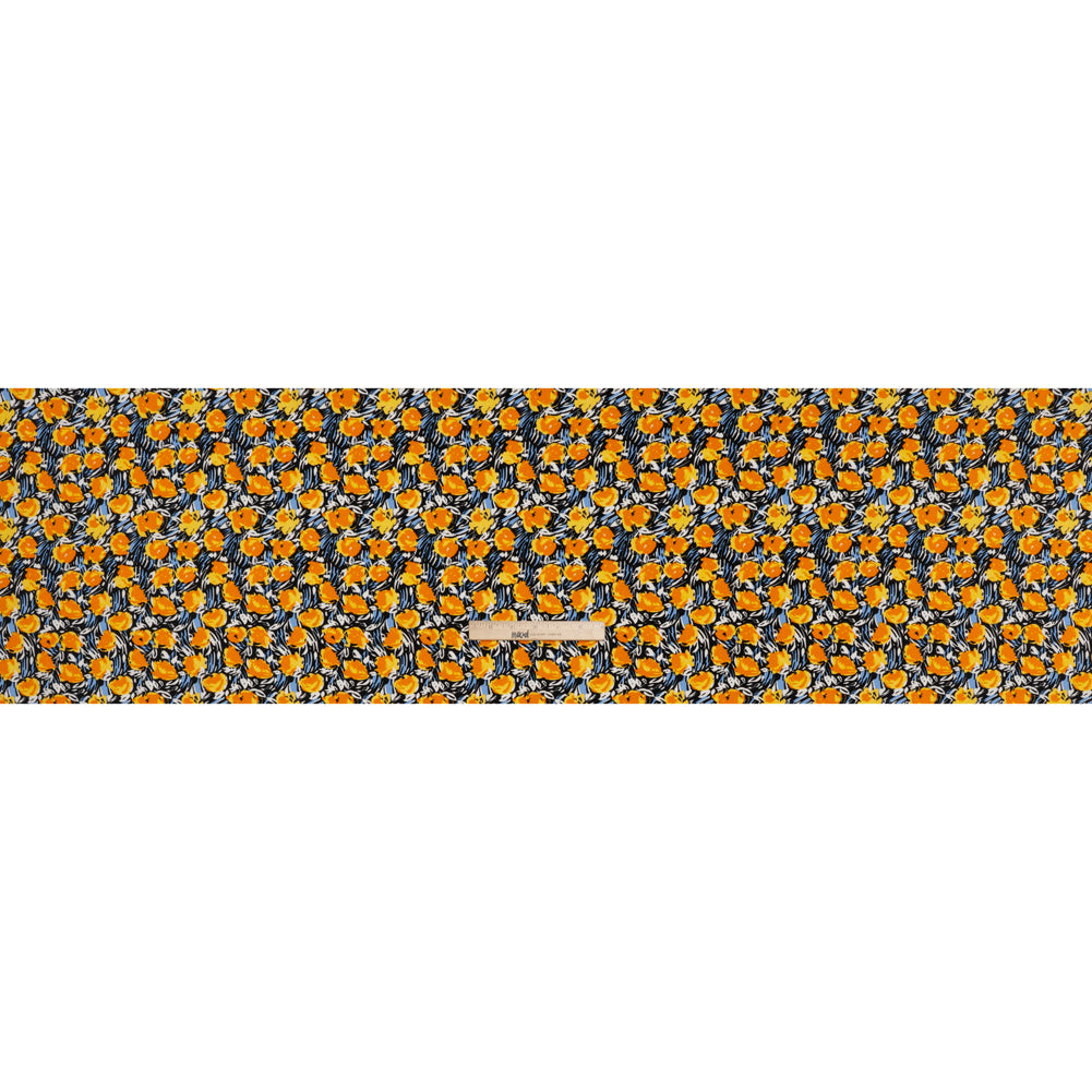 Rayon Challis Print - Orange, Black and Sky Blue Abstracted Floral - Deadstock - Full