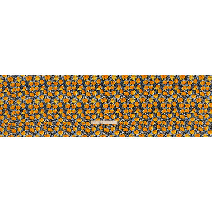 Rayon Challis Print - Orange, Black and Sky Blue Abstracted Floral - Deadstock