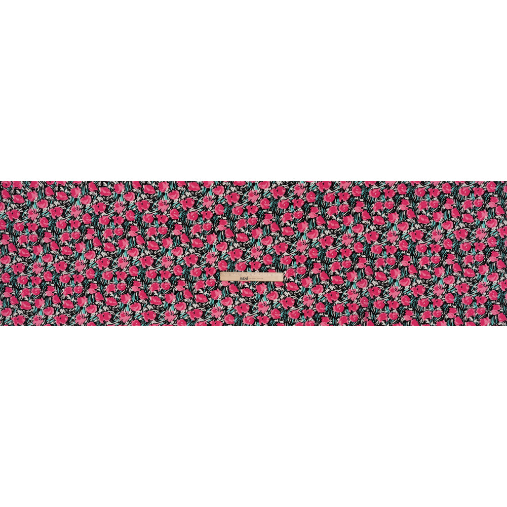 Rayon Challis Print - Pink, Black and Mint Green Abstracted Floral - Deadstock - Full
