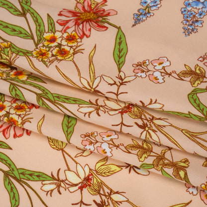 Rayon Challis Print - Blush Pink, Blue and Green Wildflower Floral - Deadstock