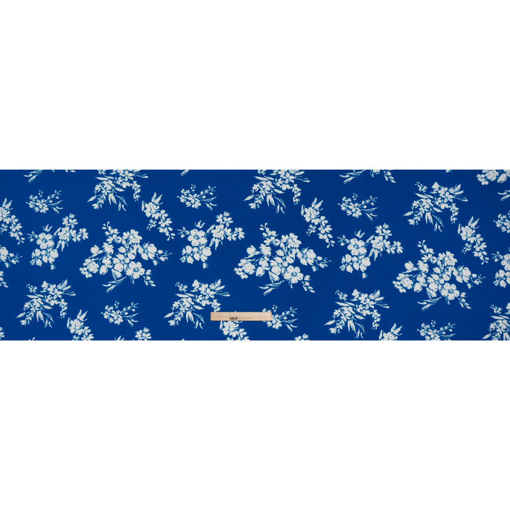 Rayon Challis Print - Royal Blue and White Painterly Floral - Deadstock - Full