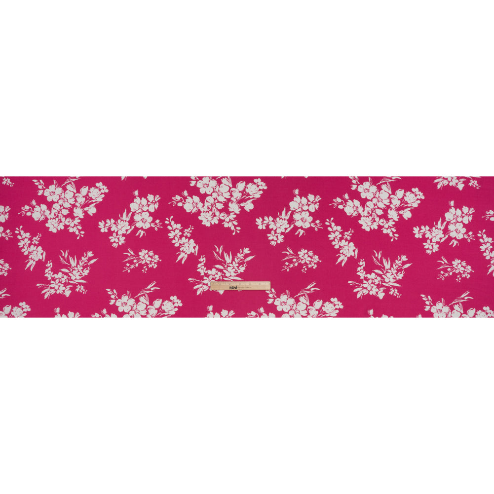 Rayon Challis Print - Fuchsia Pink and White Painterly Floral - Deadstock - Full