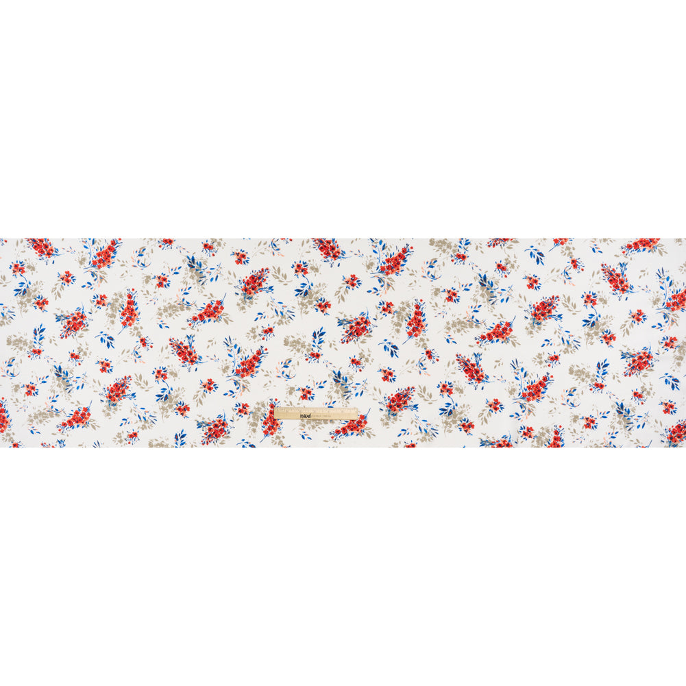 Rayon Challis Print - Red, Blue and Cream Wispy Floral - Deadstock - Full