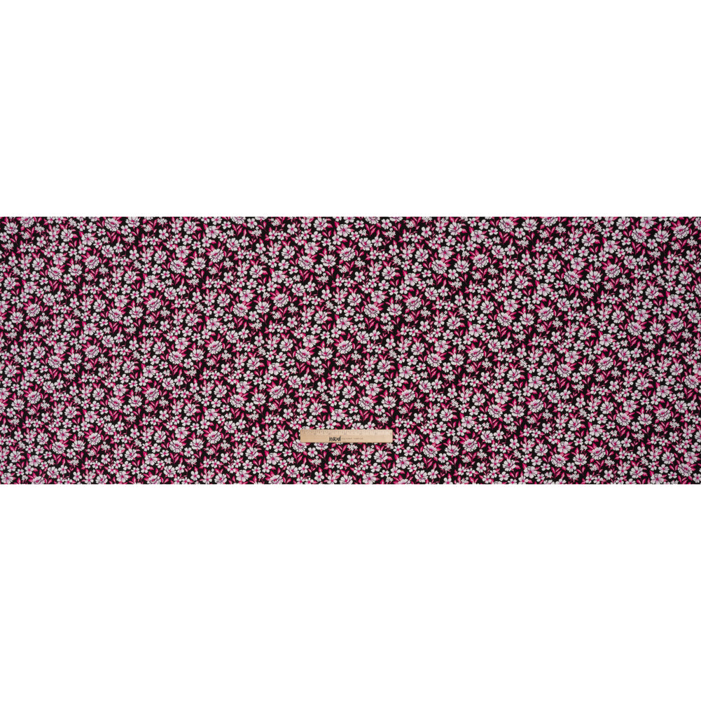 Rayon Challis Print - Fuchsia Pink and Black Floral - Deadstock - Full