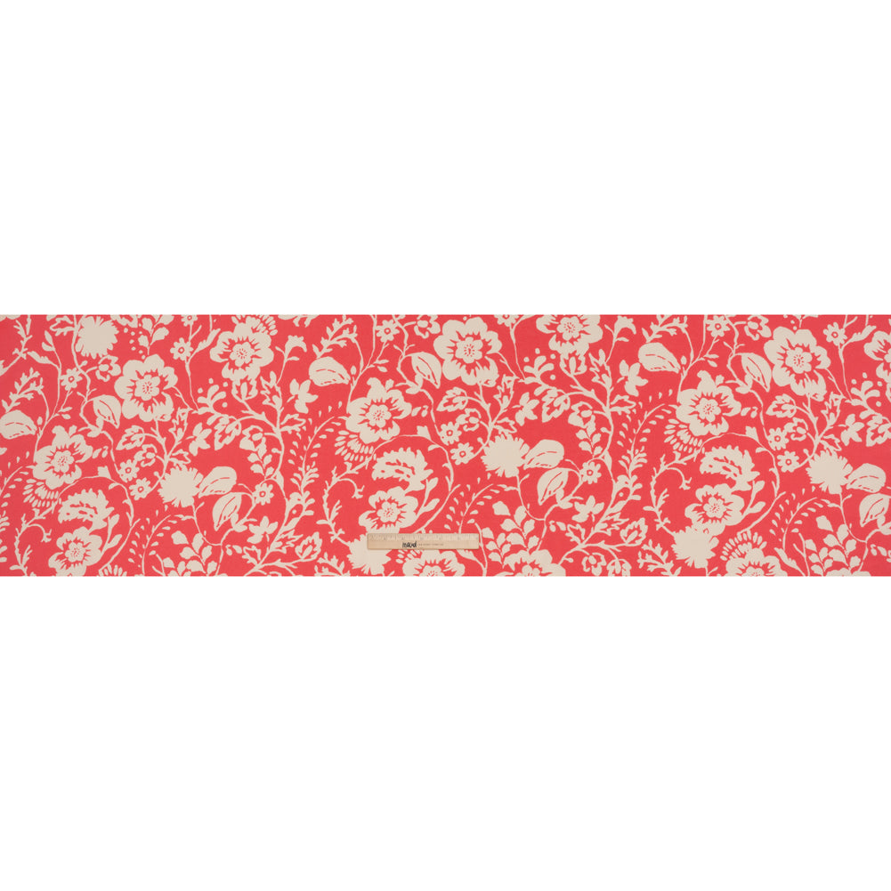 Rayon Challis Print - Coral Pink and Off White Floral - Deadstock - Full