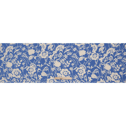 Rayon Challis Print - Cerulean Blue and Off White Floral - Deadstock