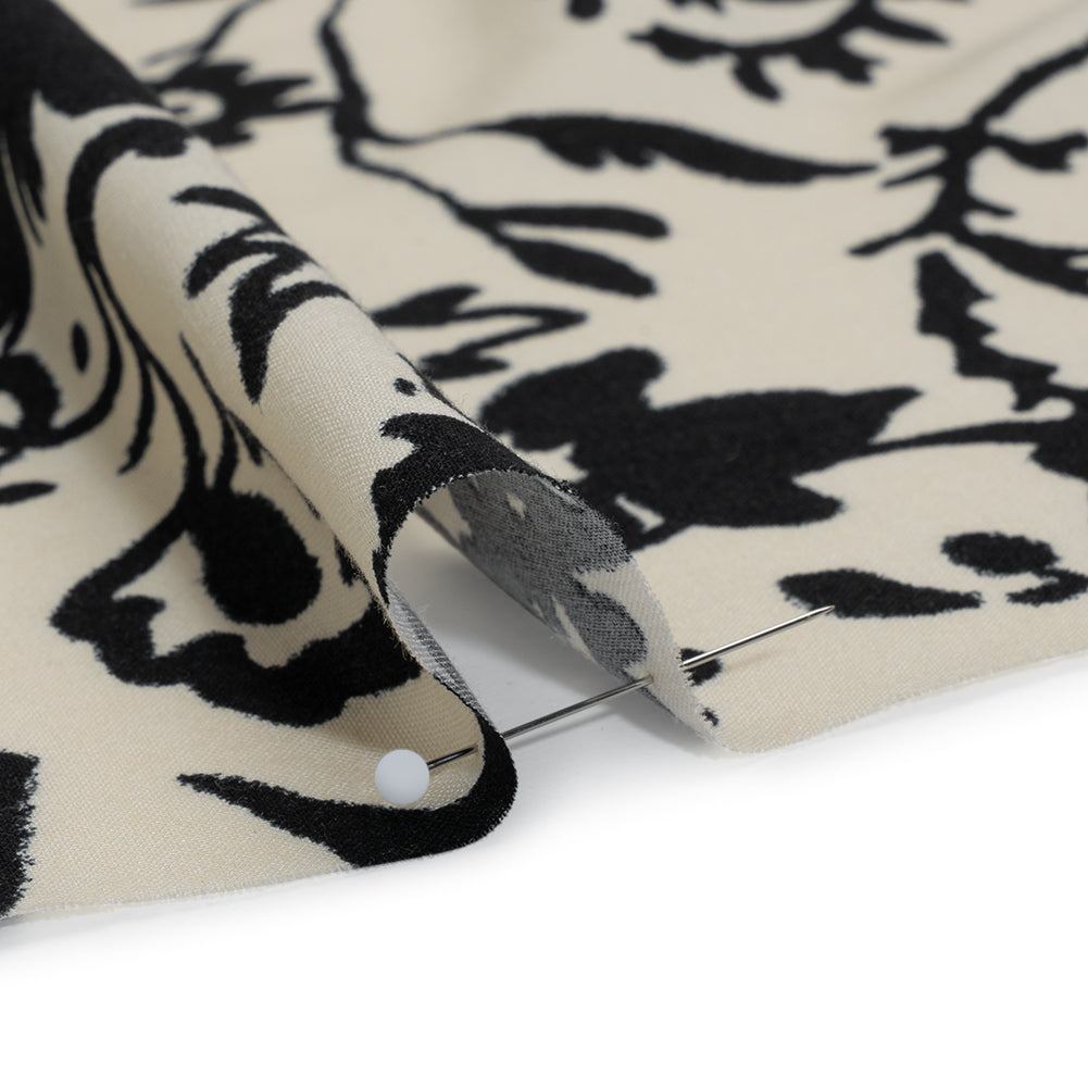 Rayon Challis Print - Black and Cream Floral - Deadstock - Detail