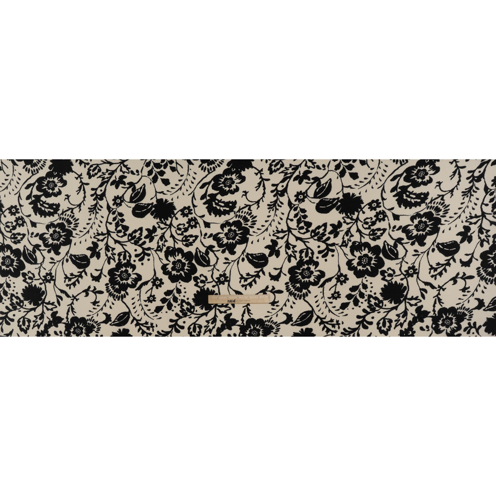 Rayon Challis Print - Black and Cream Floral - Deadstock - Full