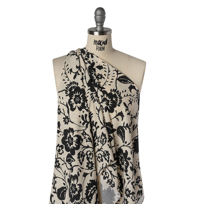 Rayon Challis Print - Black and Cream Floral - Deadstock
