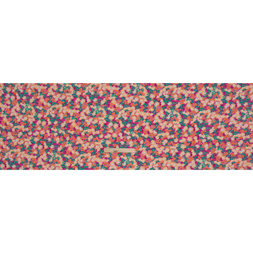 Rayon Challis Print - Magenta Pink, Tangerine Orange and Green Tropical Floral - Deadstock - Full