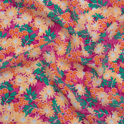 Rayon Challis Print - Magenta Pink, Tangerine Orange and Green Tropical Floral - Deadstock