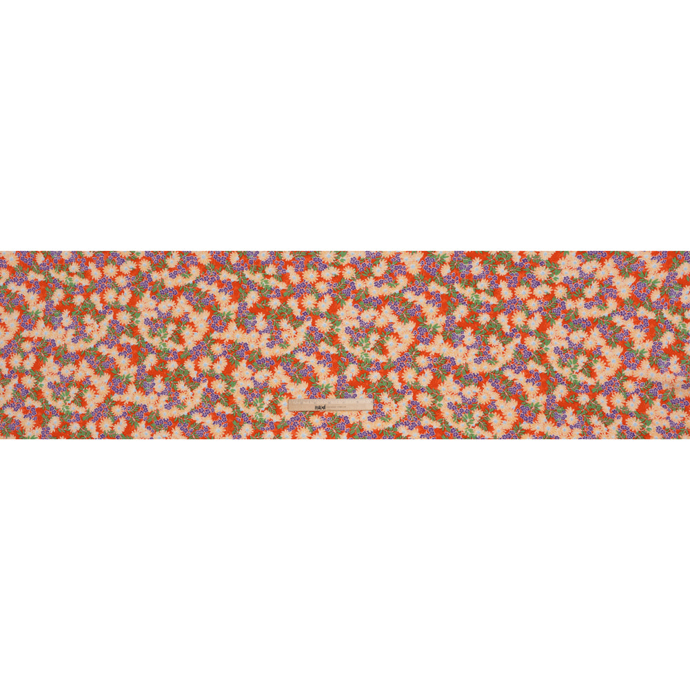 Rayon Challis Print - Saffron Orange, Purple and Green Tropical Floral - Deadstock - Full