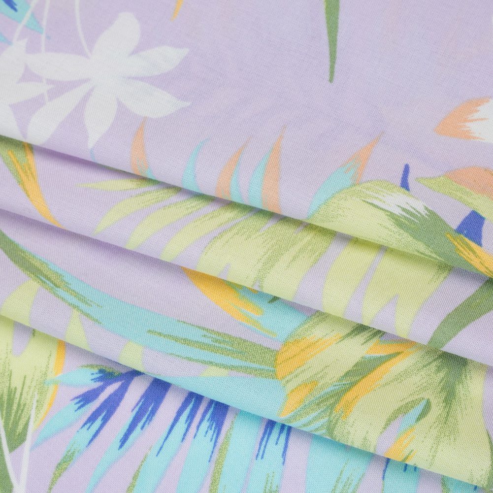 Rayon Challis Print - Lavender, Spring Green and Pink Exotic Floral - Deadstock - Folded