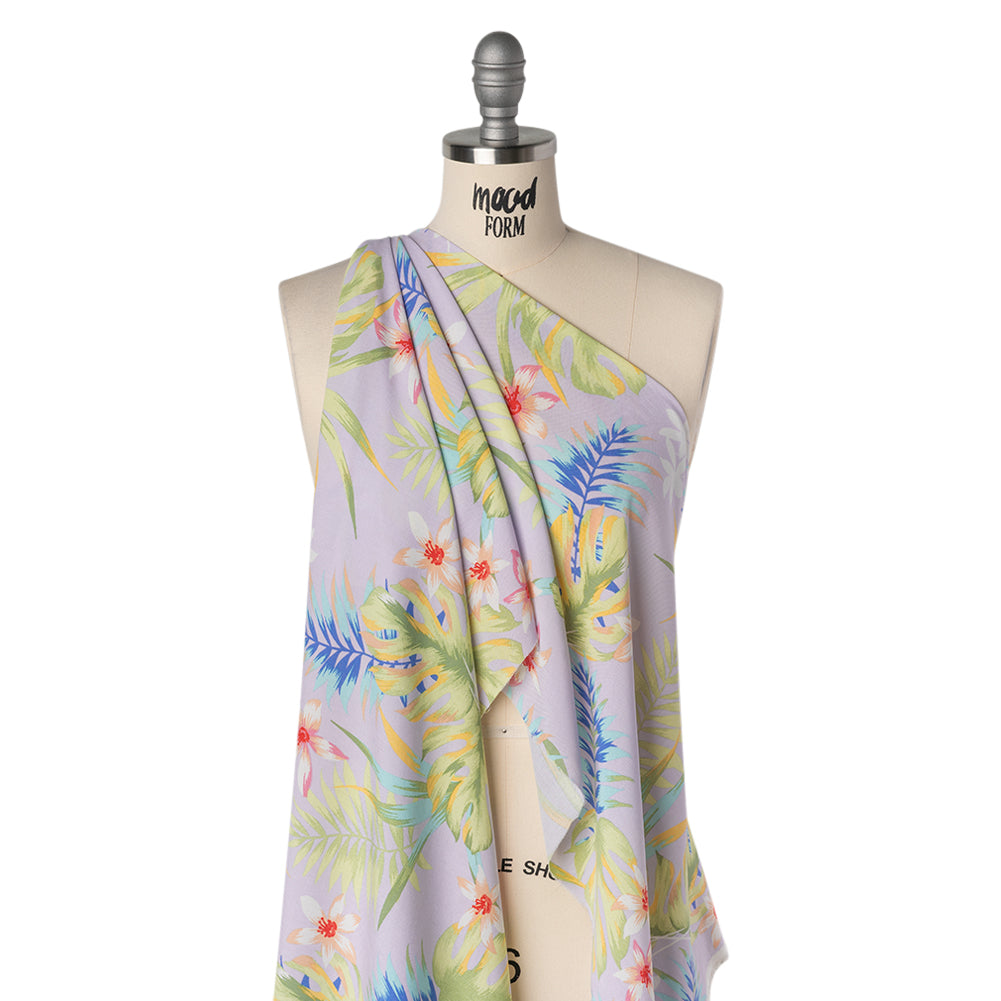 Rayon Challis Print - Lavender, Spring Green and Pink Exotic Floral - Deadstock - Drape