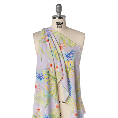 Rayon Challis Print - Lavender, Spring Green and Pink Exotic Floral - Deadstock