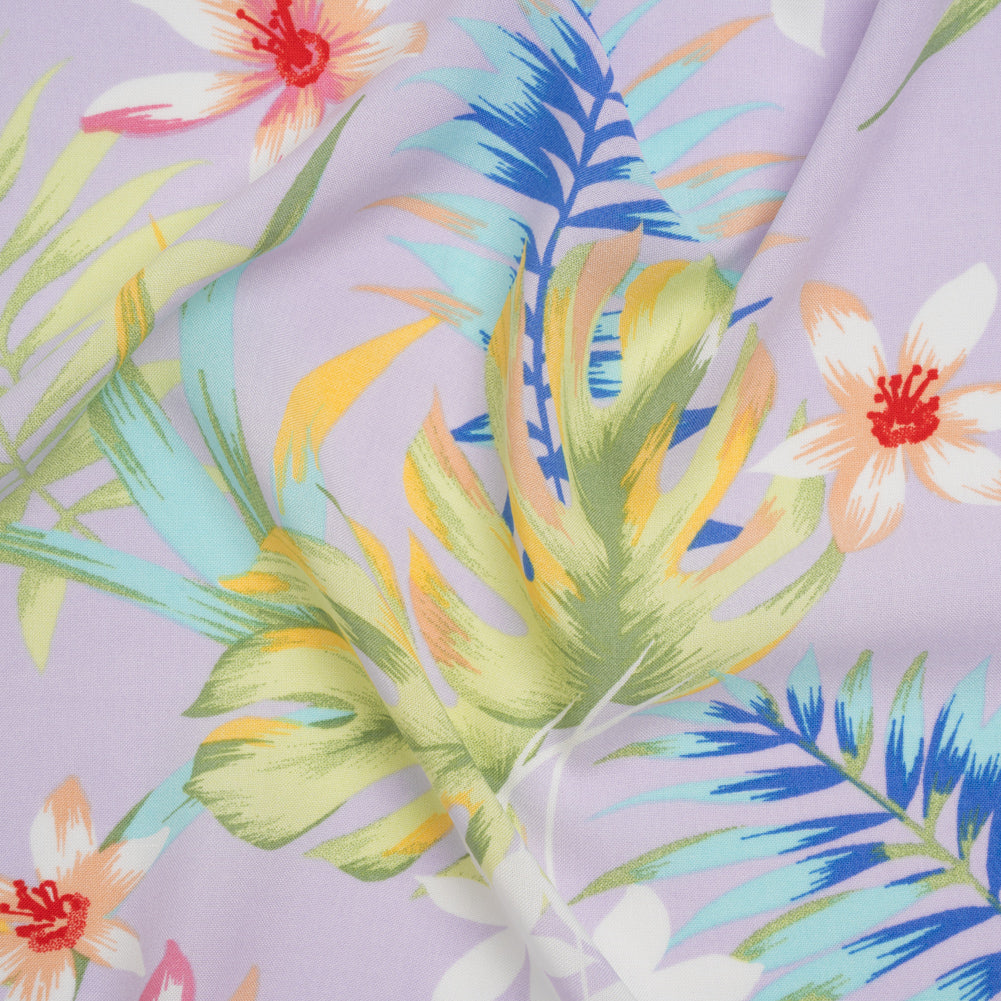 Rayon Challis Print - Lavender, Spring Green and Pink Exotic Floral - Deadstock