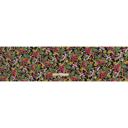 Rayon Challis Print - Black, Ruby Pink and Moss Green Watercolor Floral - Deadstock