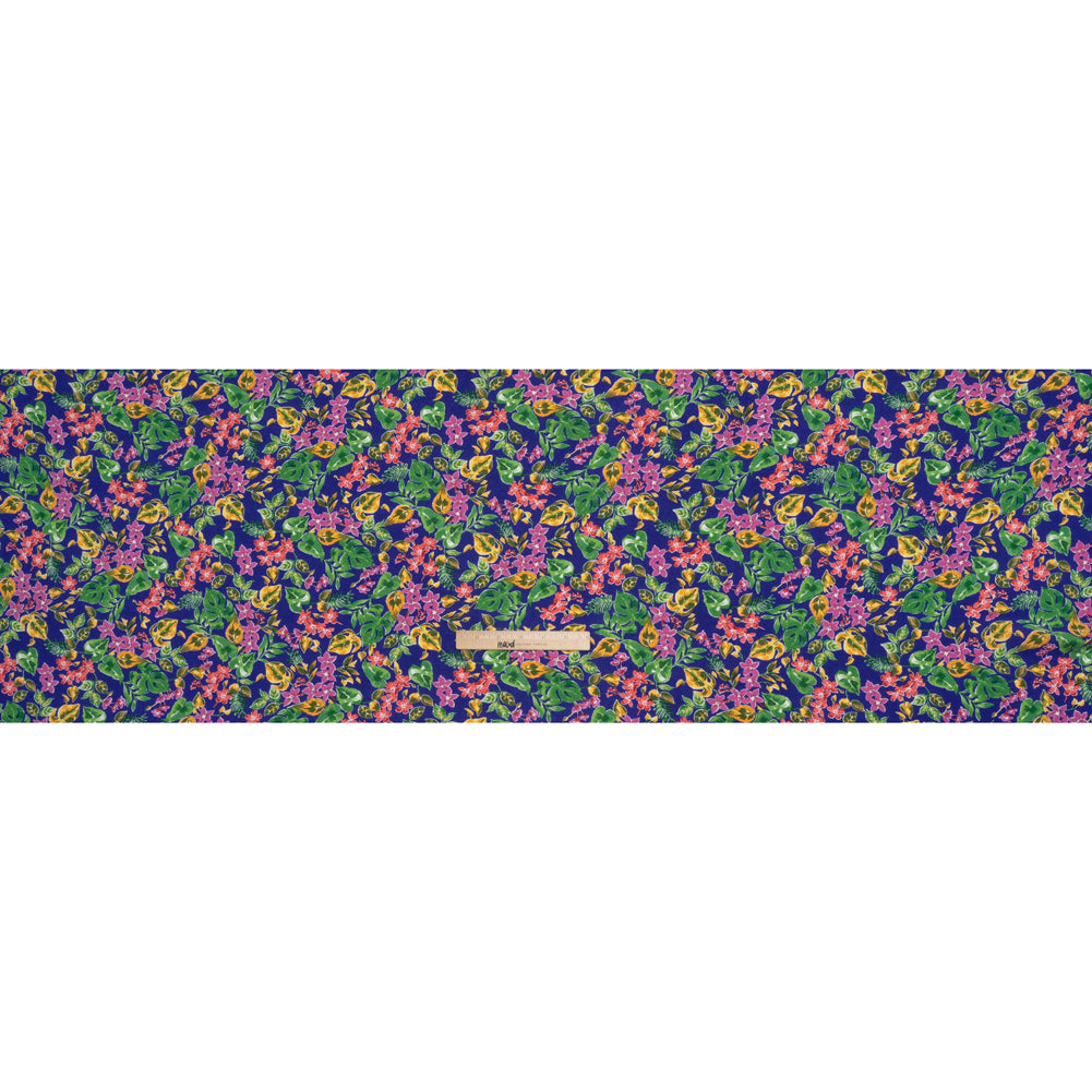 Rayon Challis Print - Royal Blue, Fuschia Purple and Green Watercolor Floral - Deadstock - Full
