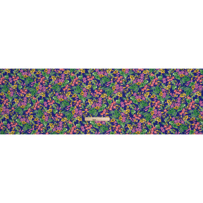Rayon Challis Print - Royal Blue, Fuschia Purple and Green Watercolor Floral - Deadstock
