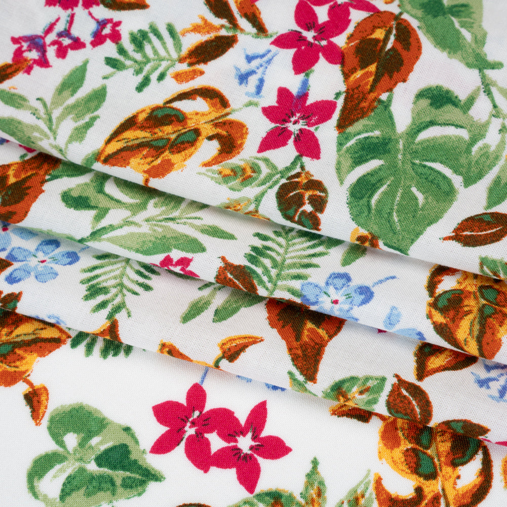 Rayon Challis Print - Sky Blue, Ruby Pink and Copper Brown Watercolor Floral - Deadstock - Folded