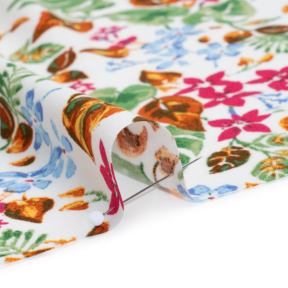 Rayon Challis Print - Sky Blue, Ruby Pink and Copper Brown Watercolor Floral - Deadstock - Detail