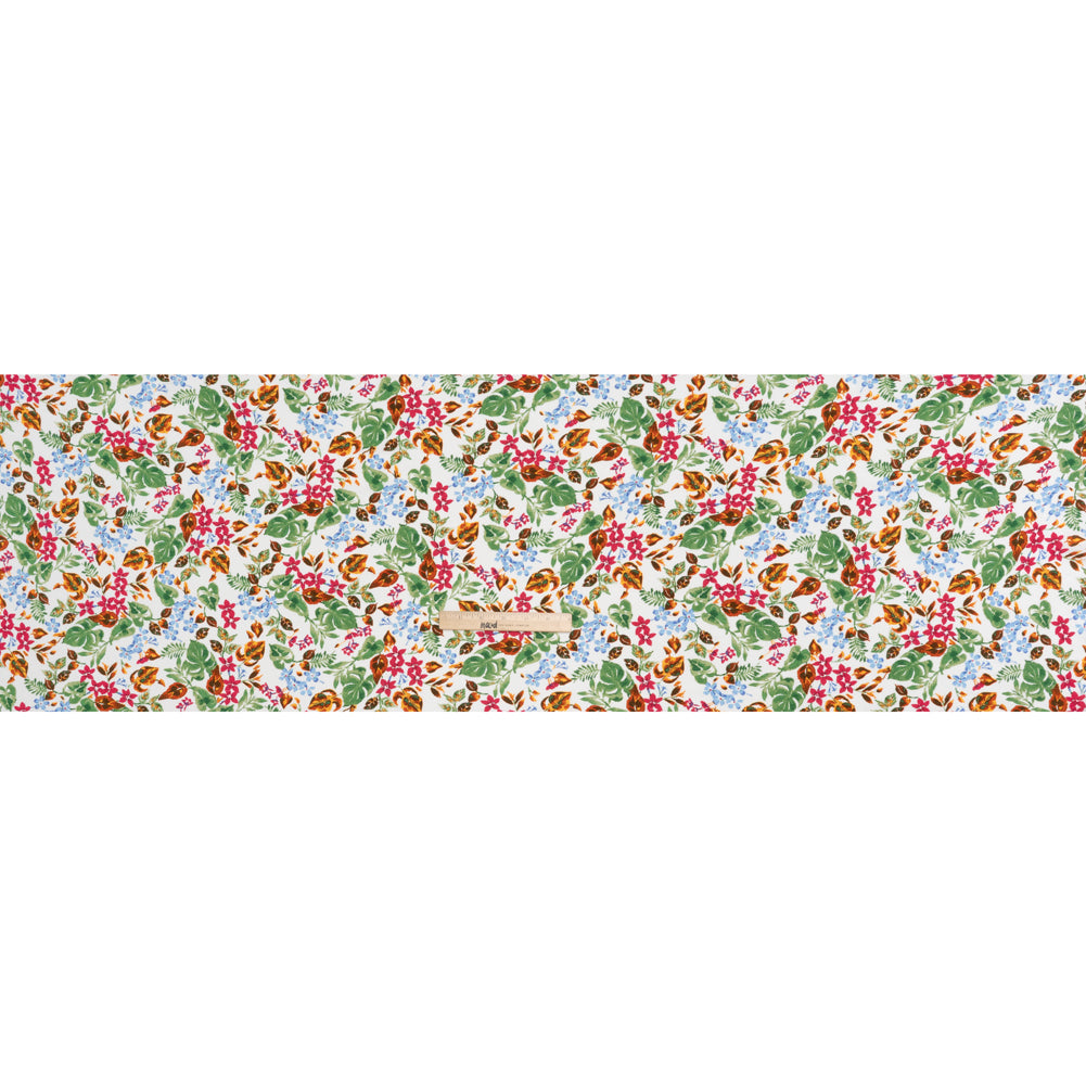 Rayon Challis Print - Sky Blue, Ruby Pink and Copper Brown Watercolor Floral - Deadstock - Full