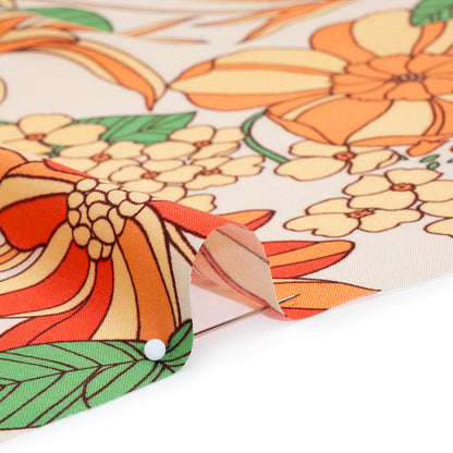 Rayon Challis Print - Peachy Orange, Mellow Yellow and Green Graphic Floral - Deadstock