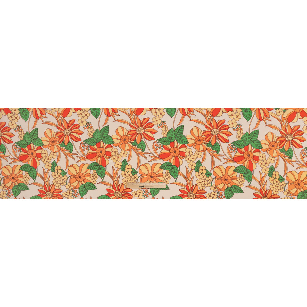Rayon Challis Print - Peachy Orange, Mellow Yellow and Green Graphic Floral - Deadstock - Full
