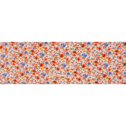 Rayon Challis Print - Coral Orange, Light Beige and Violet Blue Floral - Deadstock