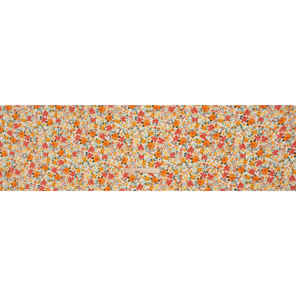 Rayon Challis Print - Vibrant Orange, Autumn Red and Sunny Yellow Floral - Deadstock - Full