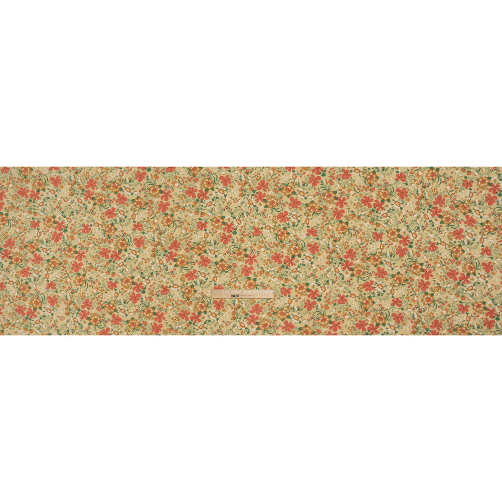 Rayon Challis Print - Ginger Brown, Autumn Red and Khaki Tan Floral - Deadstock - Full