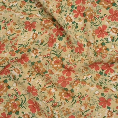 Rayon Challis Print - Ginger Brown, Autumn Red and Khaki Tan Floral - Deadstock