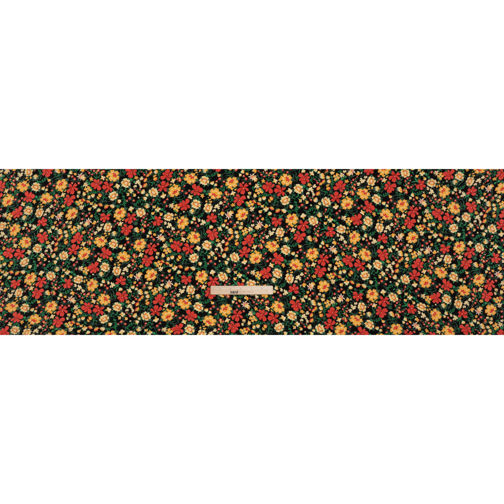Rayon Challis Print - Autumn Red, Sunny Yellow and Black Floral - Deadstock - Full